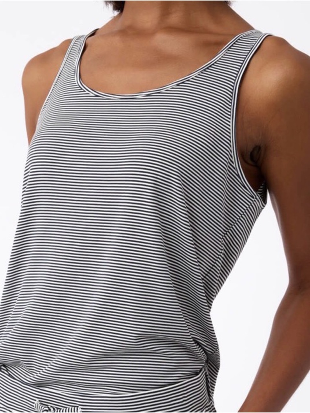 Cozy Earth Bamboo Stretch-Knit Lounge Tank - Black Mini Stripe - Size S - NWT